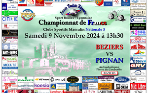 CHAMPIONNAT DE FRANCE Clubs Sportifs Masculins Nationale 3    BEZIERS / PIGNAN 