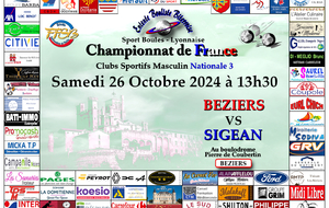 CHAMPIONNAT DE FRANCE Clubs Sportifs Masculins Nationale 3    BEZIERS / SIGEAN 