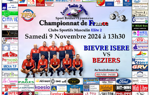 CHAMPIONNAT DE FRANCE Clubs Sportifs Masculins Elite 2    BIEVRE ISERE / BEZIERS 