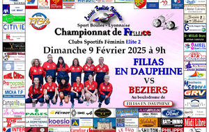 CHAMPIONNAT DE FRANCE Clubs Sportifs Féminins Elite 2    FILIAS EN DAUPHINE / BEZIERS	