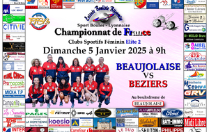 CHAMPIONNAT DE FRANCE Clubs Sportifs Féminins Elite 2    BEAUJOLAISE / BEZIERS	