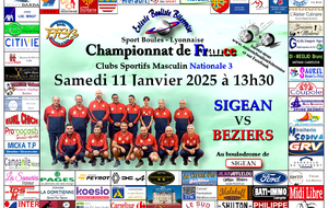 CHAMPIONNAT DE FRANCE Clubs Sportifs Masculins Nationale 3    SIGEAN / BEZIERS 