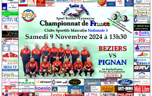 CHAMPIONNAT DE FRANCE Clubs Sportifs Masculins Nationale 3    BEZIERS / PIGNAN 