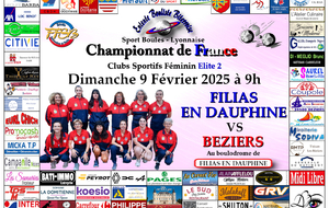 CHAMPIONNAT DE FRANCE Clubs Sportifs Féminins Elite 2    FILIAS EN DAUPHINE / BEZIERS	