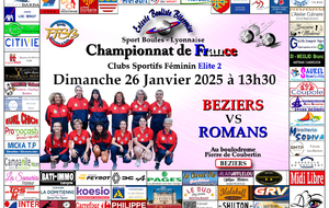 CHAMPIONNAT DE FRANCE Clubs Sportifs Féminins Elite 2    BEZIERS / ROMANS