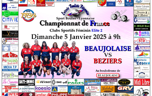 CHAMPIONNAT DE FRANCE Clubs Sportifs Féminins Elite 2    BEAUJOLAISE / BEZIERS	