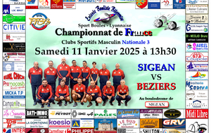 CHAMPIONNAT DE FRANCE Clubs Sportifs Masculins Nationale 3    SIGEAN / BEZIERS 