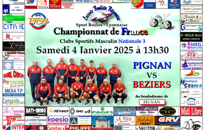 CHAMPIONNAT DE FRANCE Clubs Sportifs Masculins Nationale 3    PIGNAN / BEZIERS 